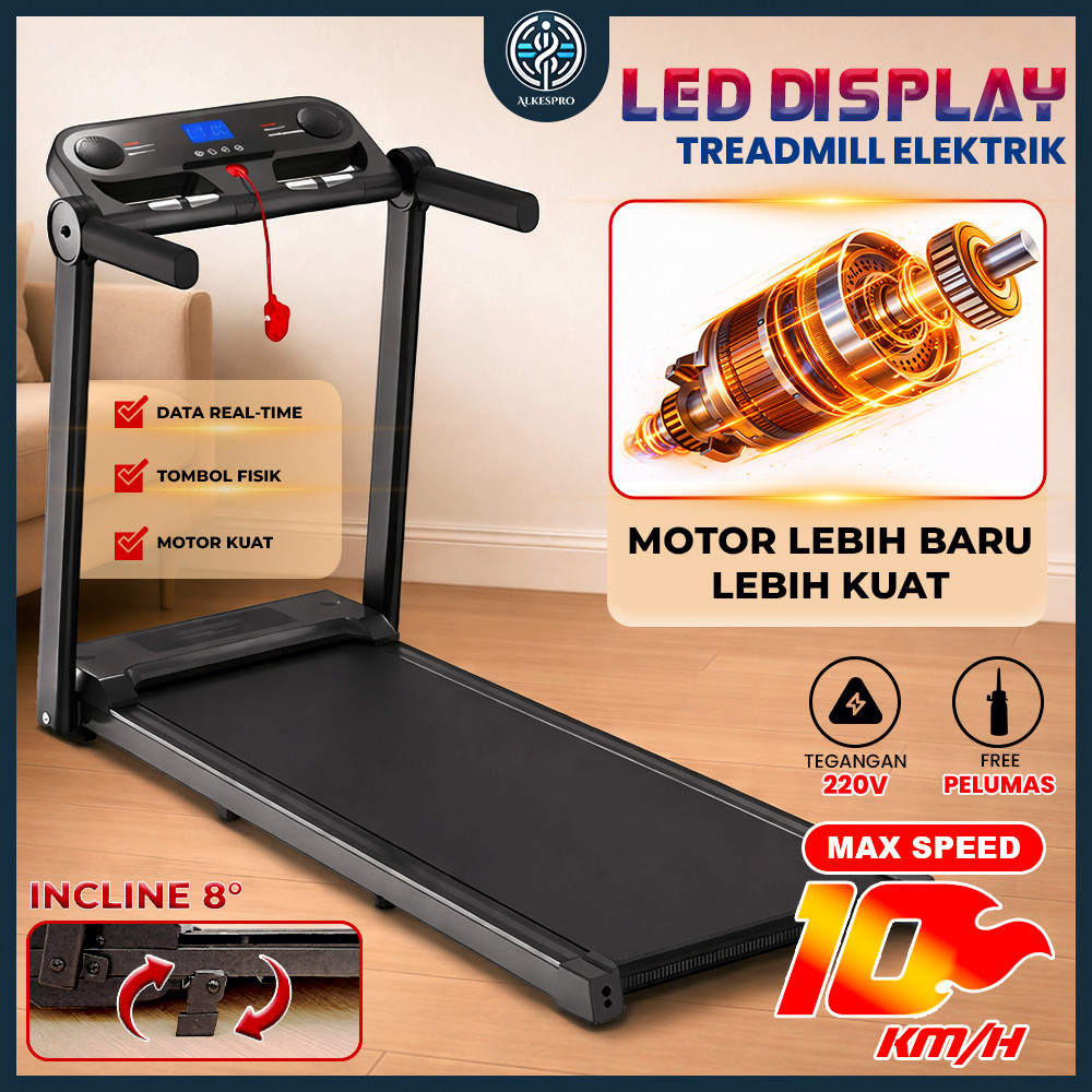Treadmill Elektrik LED Display Time Speed Distance Calories Safety Lock Heart Rate