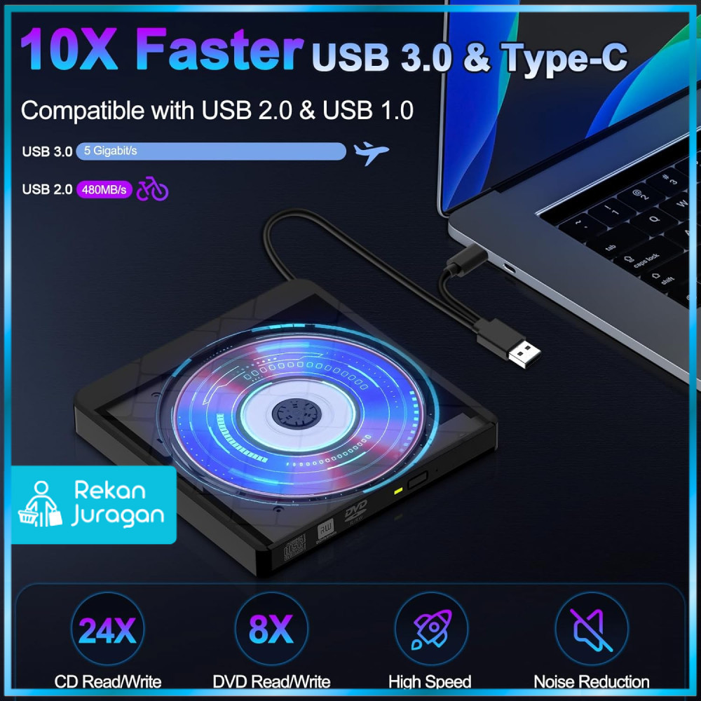 Jual External CD/DVD RW Optical Drive USB 3.0 Type C for Laptop - BZ347 ...