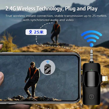 Microphone F11 Clip On Wireless Lavalier Mic 360° Pickup Noise Reduction Untuk Vlog Podcast