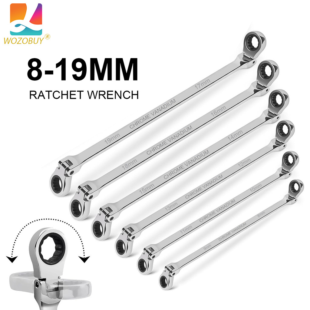 Jual Flex-Head Extra Long Ratcheting Wrenches Double Box End Chrome ...