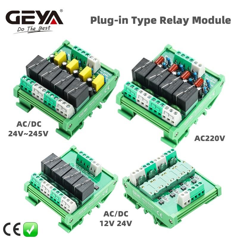 Jual GEYA Pluggable Relay Module 4 Channel Relays 220VAC 12VA 24VACDC N ...