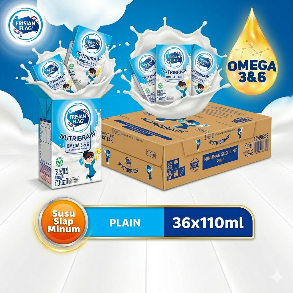 Jual Susu Frisian Flag Susu UHT Nutribrain Susu Kotak Cair Isi 1 Dus ...