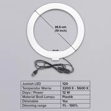 Taffstudio Lampu Ring Light LED 3in1 Color Dengan Tripod Holder 25.5cm 12W Ringlight QX 260