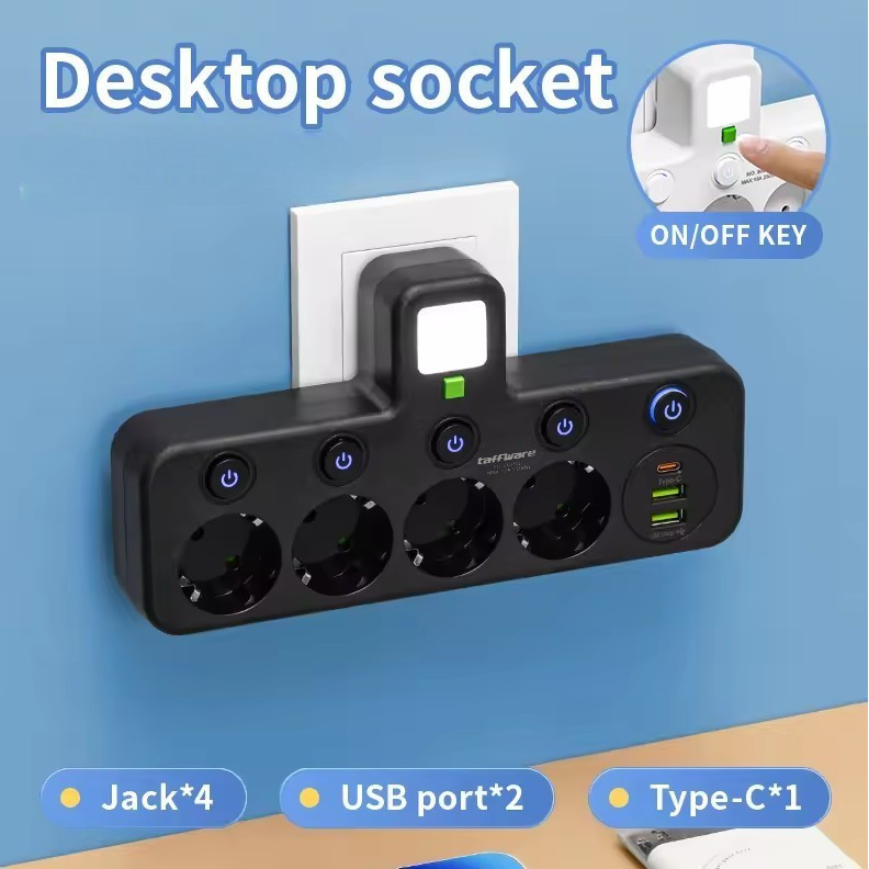 Jual Taffware Stop Kontak LED Light USB Type C EU Plug 10A 250V 2500W ...