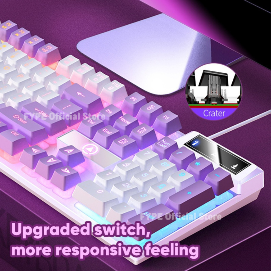Jual New FYPE Gaming Keyboard Mechanical Feel Pink Ungu Girl Cute LED ...