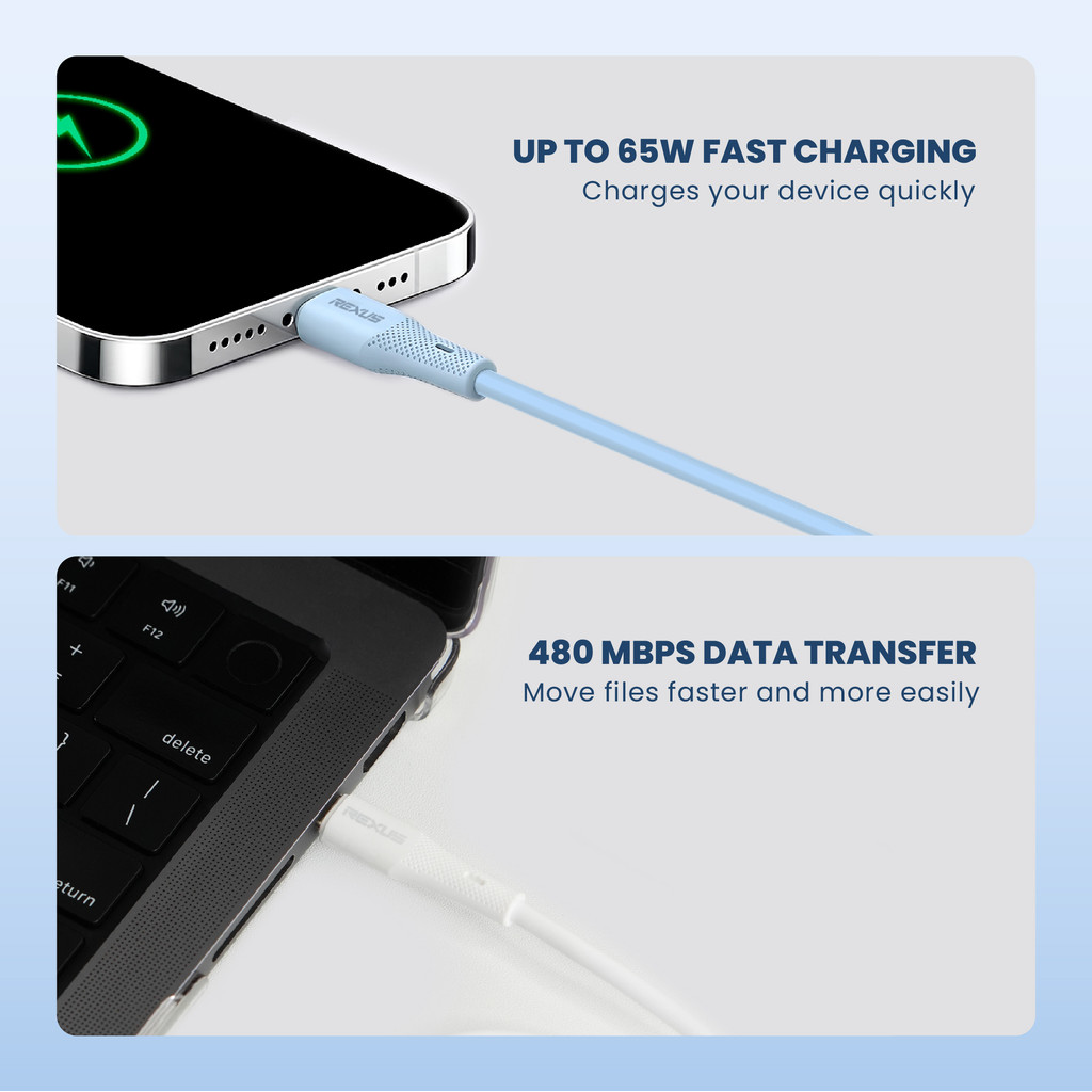 Rexus Cable CB10 Type C to C / A to C 65W Fast Charging Silicone (4)