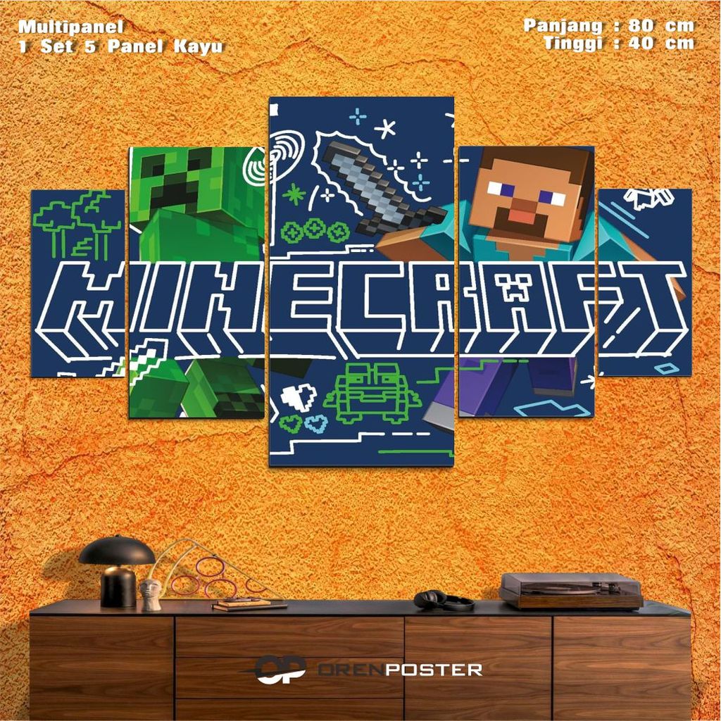 Jual Poster Dinding Kayu Minecraft Doodle Steve Creeper Variant Wall ...