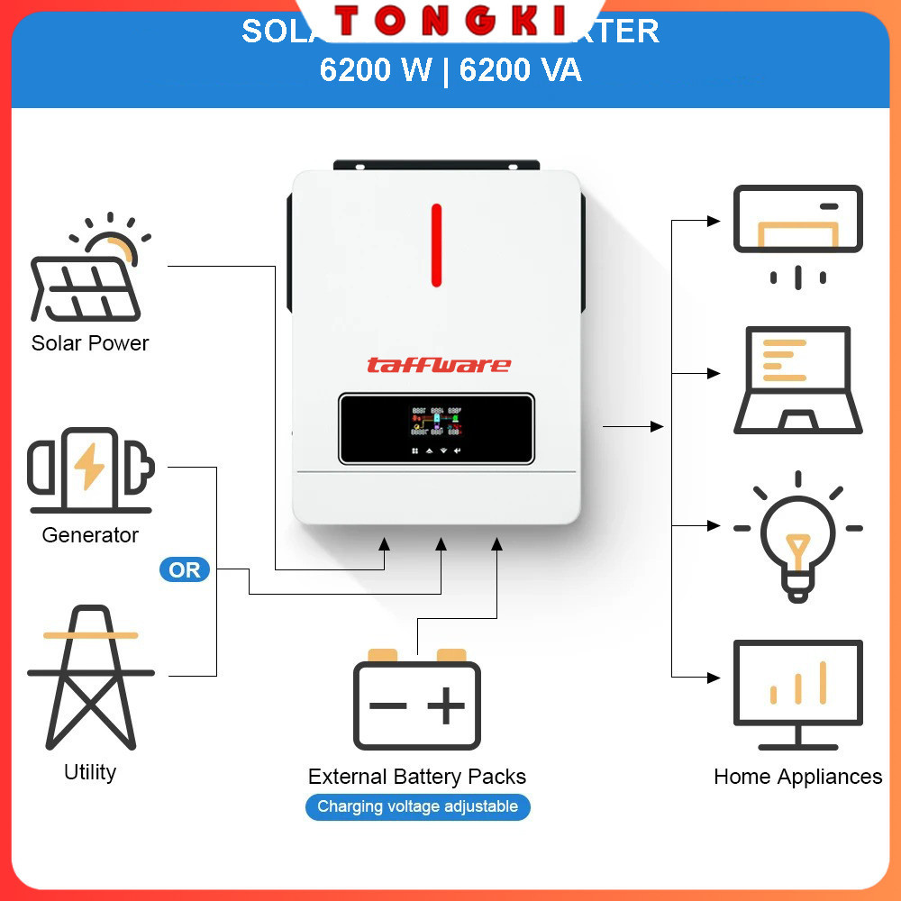Jual Taffware Inverter Solar Controller Hybrid DC 48V to AC 230V 6200W ...