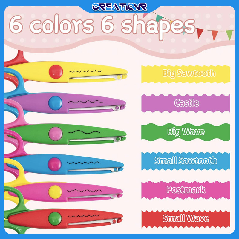 6PCS GUNTING ZIG ZAG GERIGI - Set Scissor Prakarya 8 Pola Gelombang, Stainless Steel Untuk Hiasan Kado & Scrapbooking, Bonus Pola Cetak Dan Tempat Penyimpanan