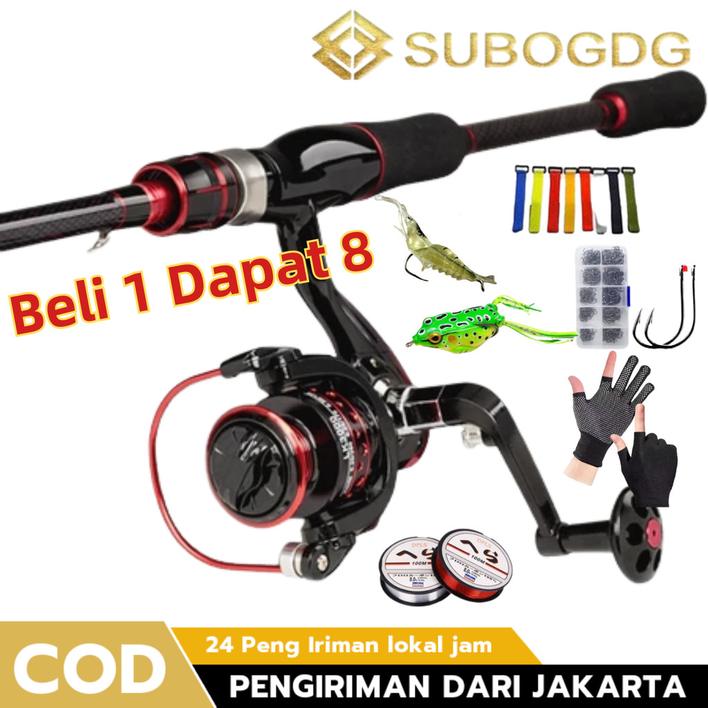 SUBOGDG - Pancing Set 8in1 [BELI 1 DAPAT 8] - Reel Baitcast 7.2:1 & Joran Carbon Hitam Merah - Pilih Tipe Spinning/Baitcast - Lengkap Aksesoris Gratis - Siap Pakai untuk Pemula - Berkualitas