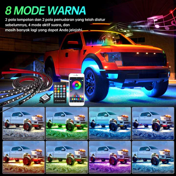 Lampu Kolong Mobil LED RGB Kontrol APP IP67 Tahan Air Musik Sync DIY Warna 12V Mobil Truk SUV