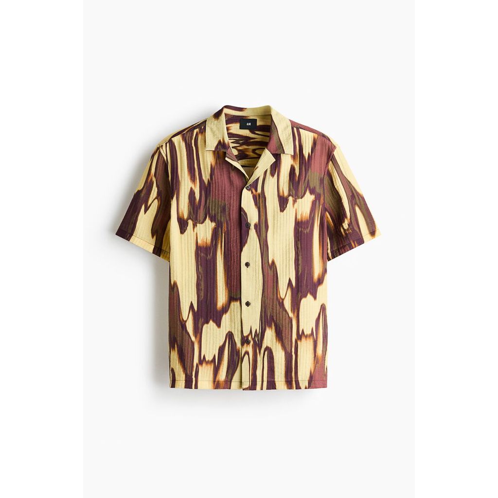 H&M Pria Kemeja resort bertekstur dengan potongan longgar 1328790_0  - Motif Patterned