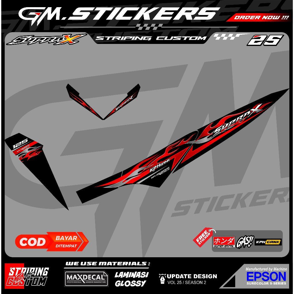Jual STRIPING STIKER VARIASI HONDA SUPRA X 125 KPH GANK MOTIF API FIRE ...