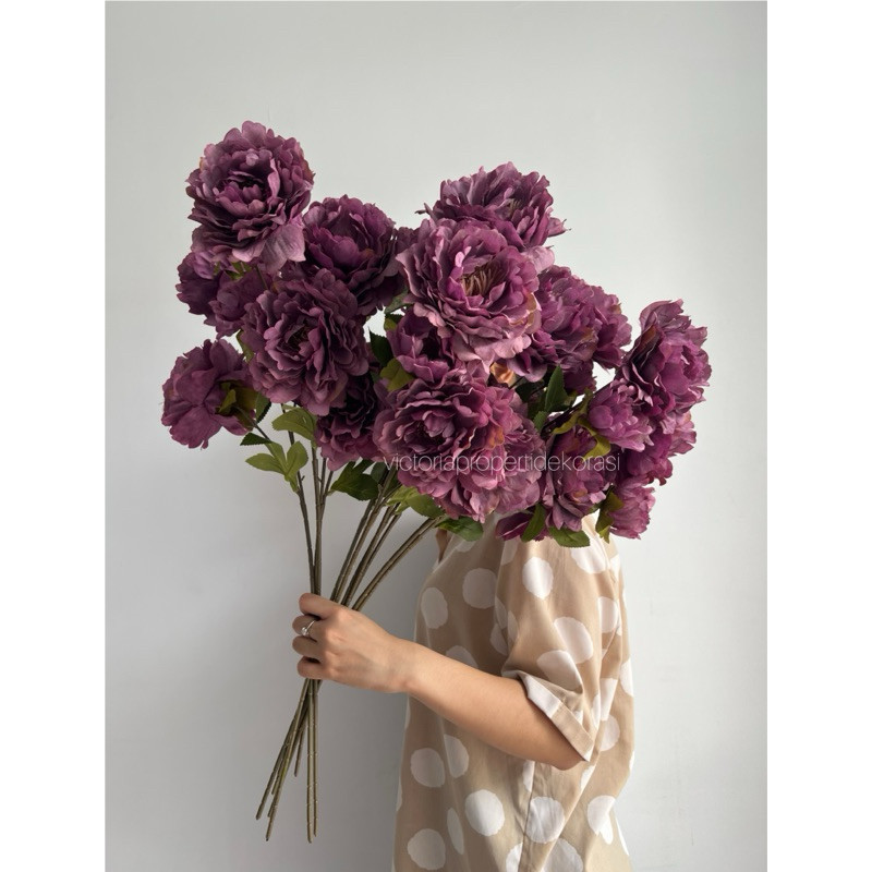 Bunga Artificial Peony Mekar Eropa T60 cm Aksesoris Dekorasi