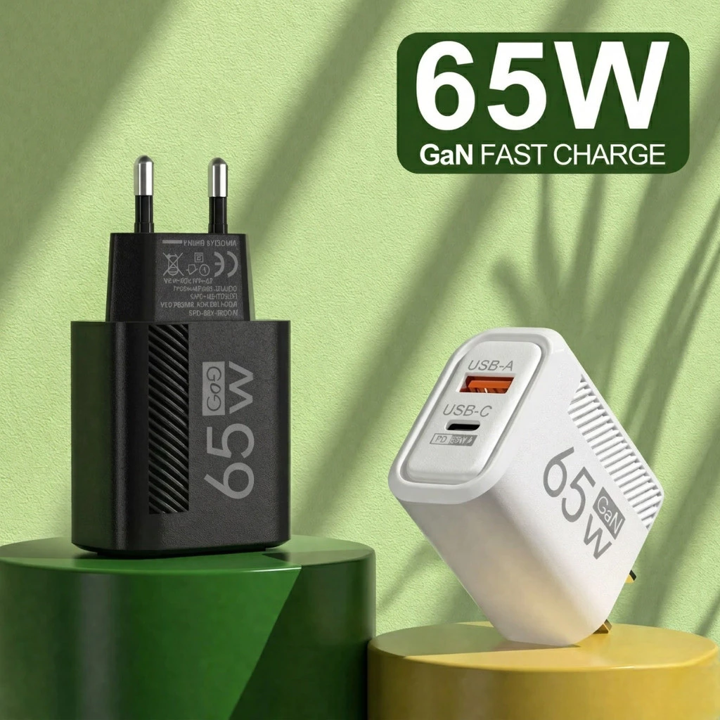 Charger GaN 65W Fast Charging PD USB Type C USB A Adapter Quick Charge iPhone Android Laptop |  Rp7.499