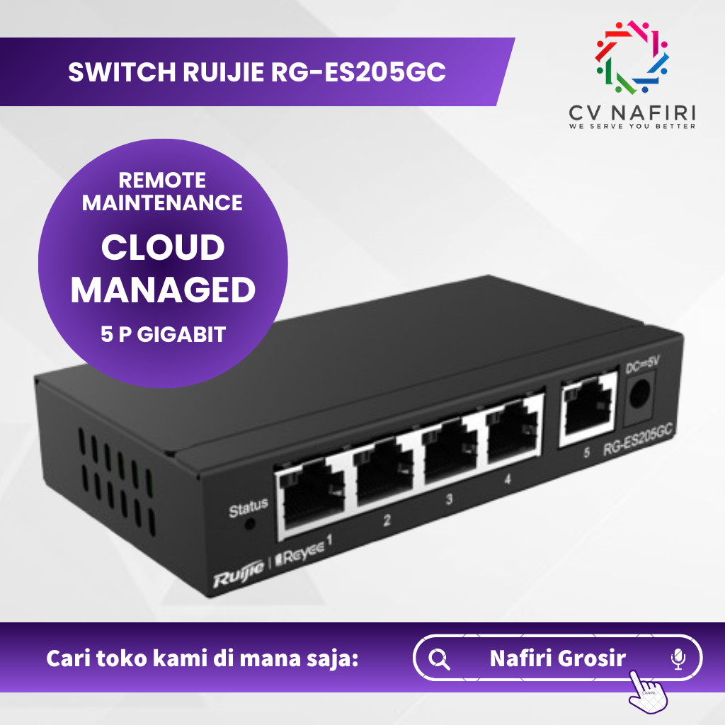 Jual Nafiri - Ruijie RG-ES205GC, 5-Port Gigabit Smart Cloud Managed Non ...