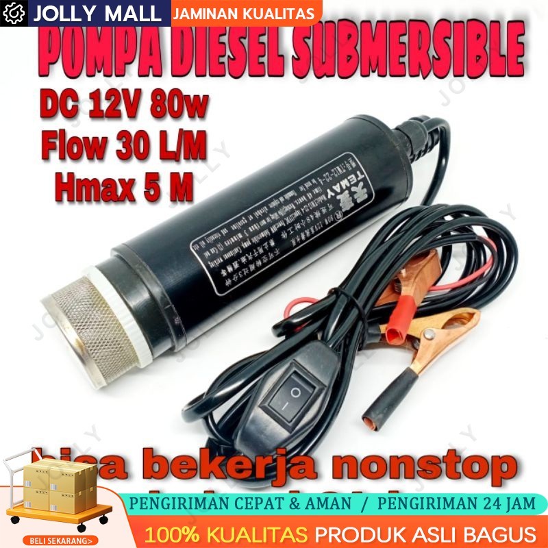 Pompa Air Celup 51mm Hitam DC 12V 80W 30L/M Irigasi Draine Pump