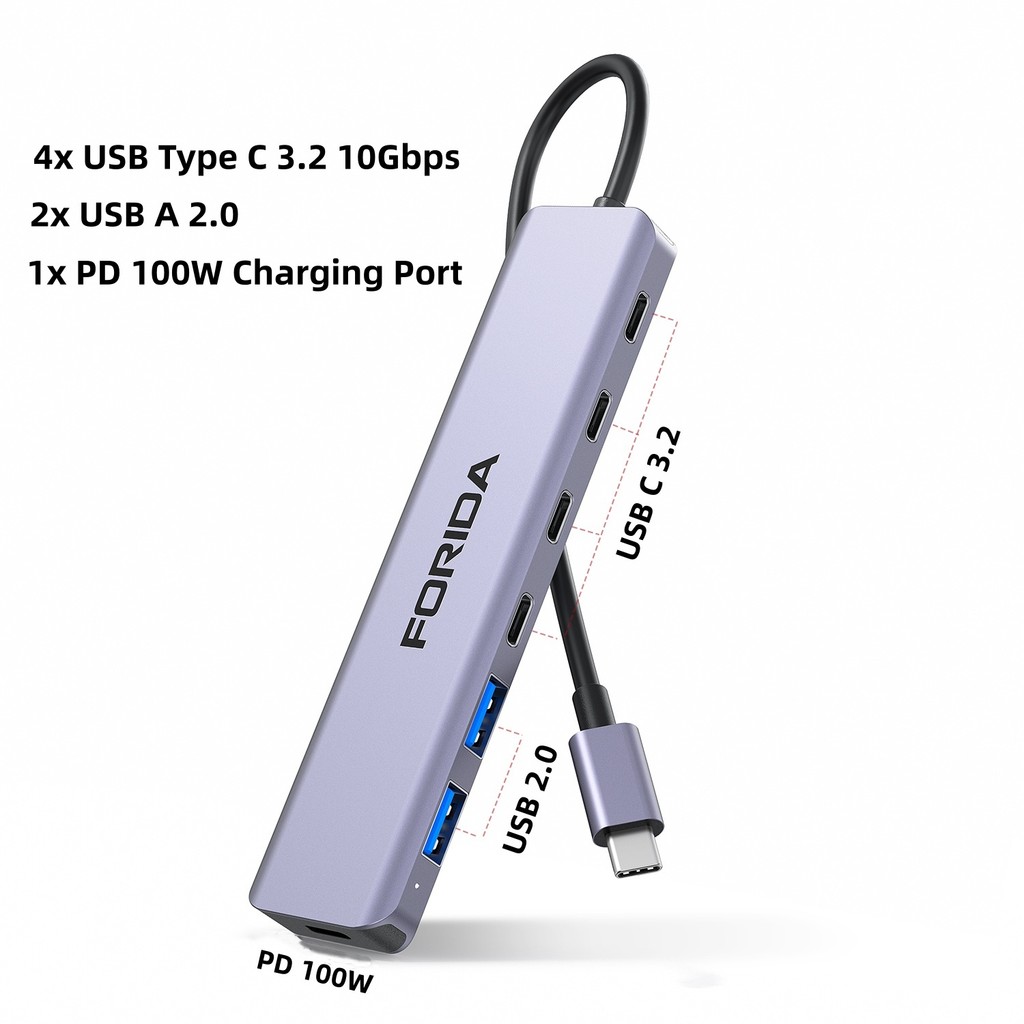 Jual Forida USB Hub Type C 10Gbps USB C Splitter 100W Power arging USB ...
