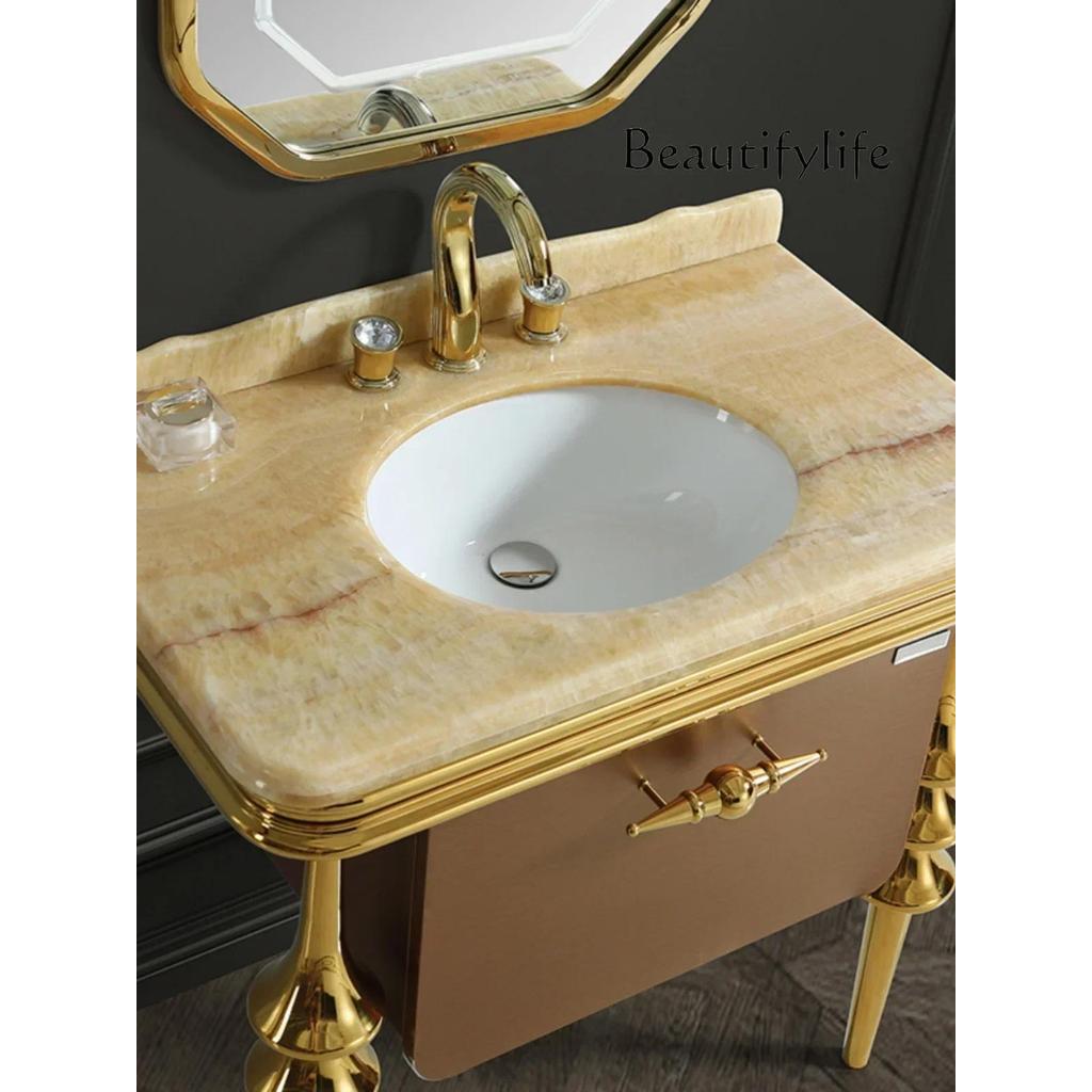 toilet marble washstand smart mirror European washbasin  Wabi wind stainless steel bathroom cabinet