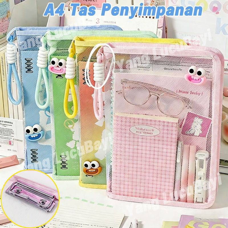 Jual Tas Dokumen Transparan File Folder A4 Dengan Handle Zipper Macaron ...