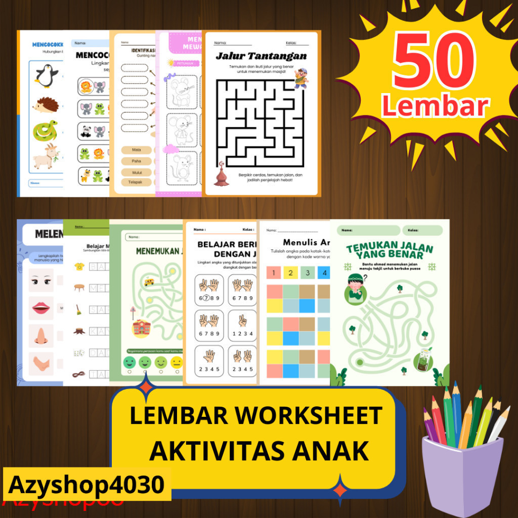 Jual 50 Lembar Kertas Worksheet Anak TK Umur 3-5 Tahun Ada Mewarnai dan ...