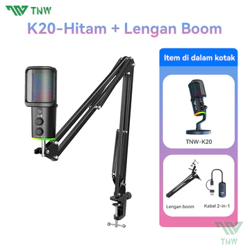 TNW K20 USB Kondensor Mikrofon Wireless Desktop Microphone With RGB Light Untuk Podcaster Gamer