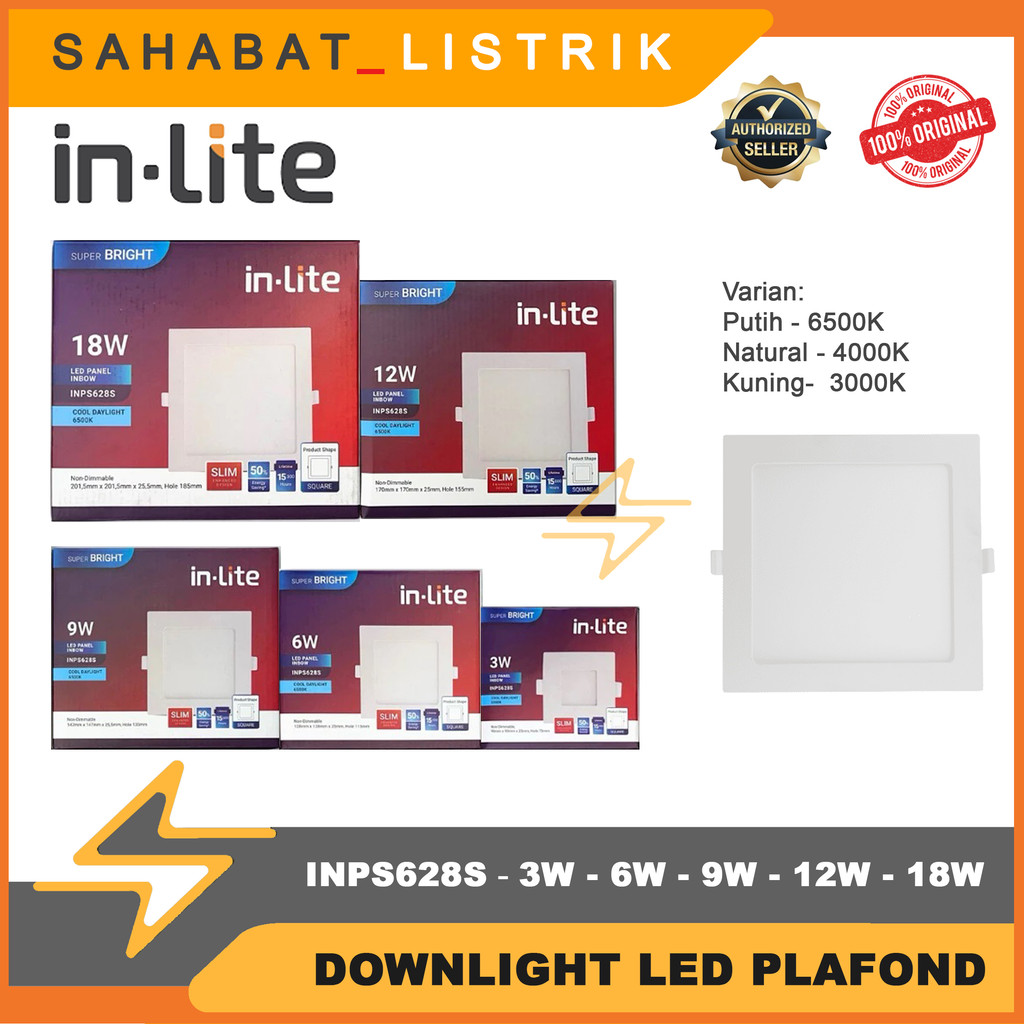 Jual INLITE In-Lite LED Lampu Plafon Downlight Inbow Kotak INPS628S 3W ...