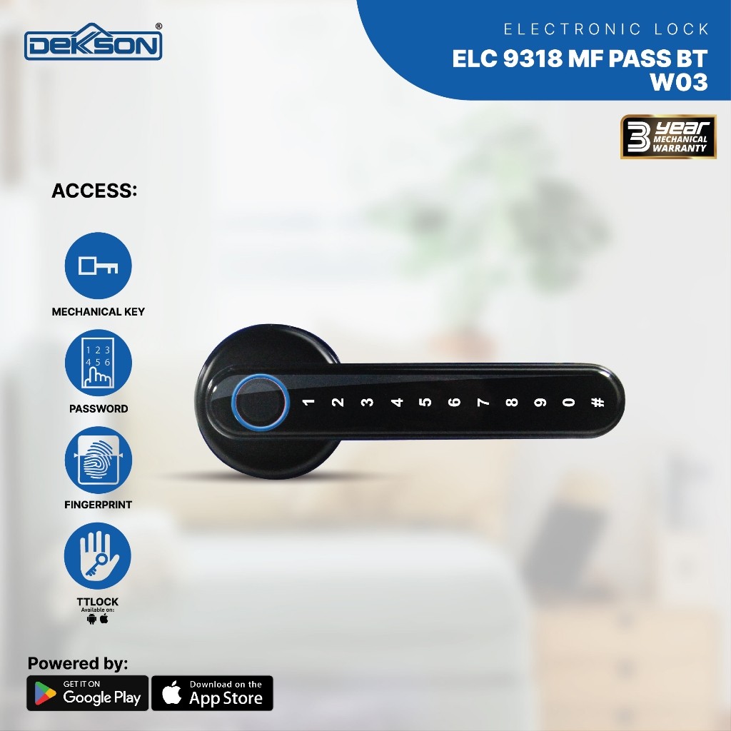 Jual DEKKSON Electronic Lock Kunci Digital ELC 9318 MF PASS BT W03 ...