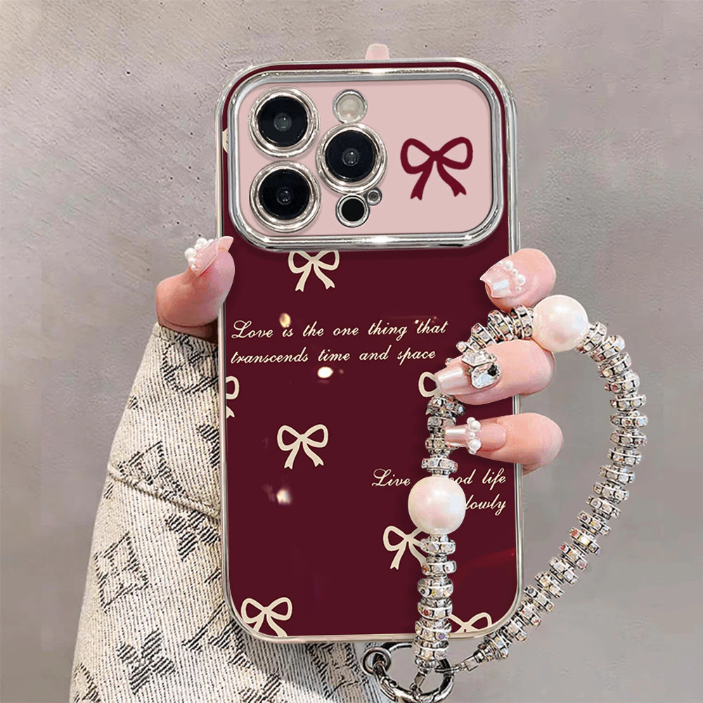 CASINGBOO - Busur berwarna merah anggur premium Casing HP Untuk iPhone 17 11 13 15 14 16 12 Pro MAX 14 15 16 Plus XR XS MAX 7+ 8Plus Casing Ponsel Silikon TPU Kartun Lucu Tahan Benturan