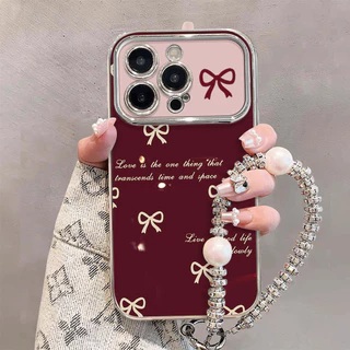 CASINGBOO - Busur berwarna merah anggur premium Casing HP Untuk iPhone 17 11 13 15 14 16 12 Pro MAX 14 15 16 Plus XR XS MAX 7+ 8Plus Casing Ponsel Silikon TPU Kartun Lucu Tahan Benturan