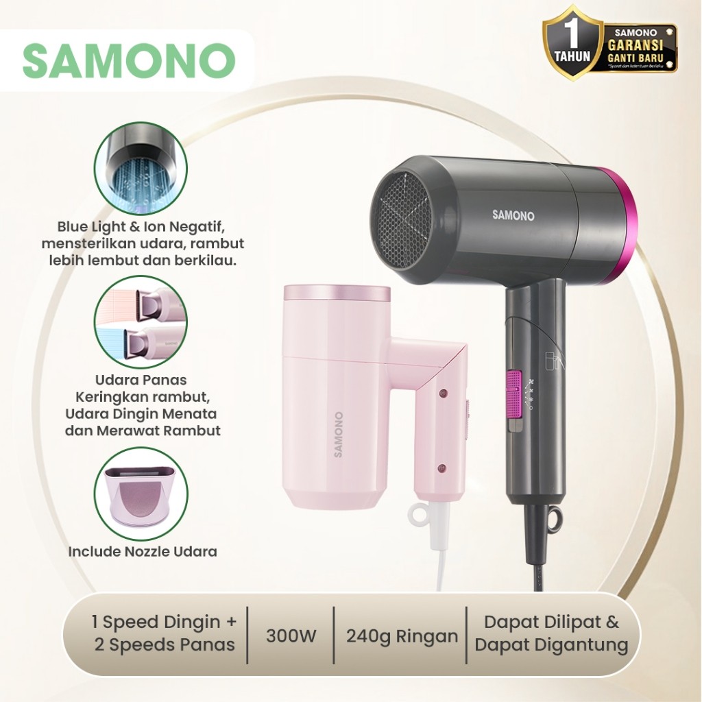 Jual SAMONO Hair Dryer Blue Light Ion Negatif Low Watt 300W Hemat ...