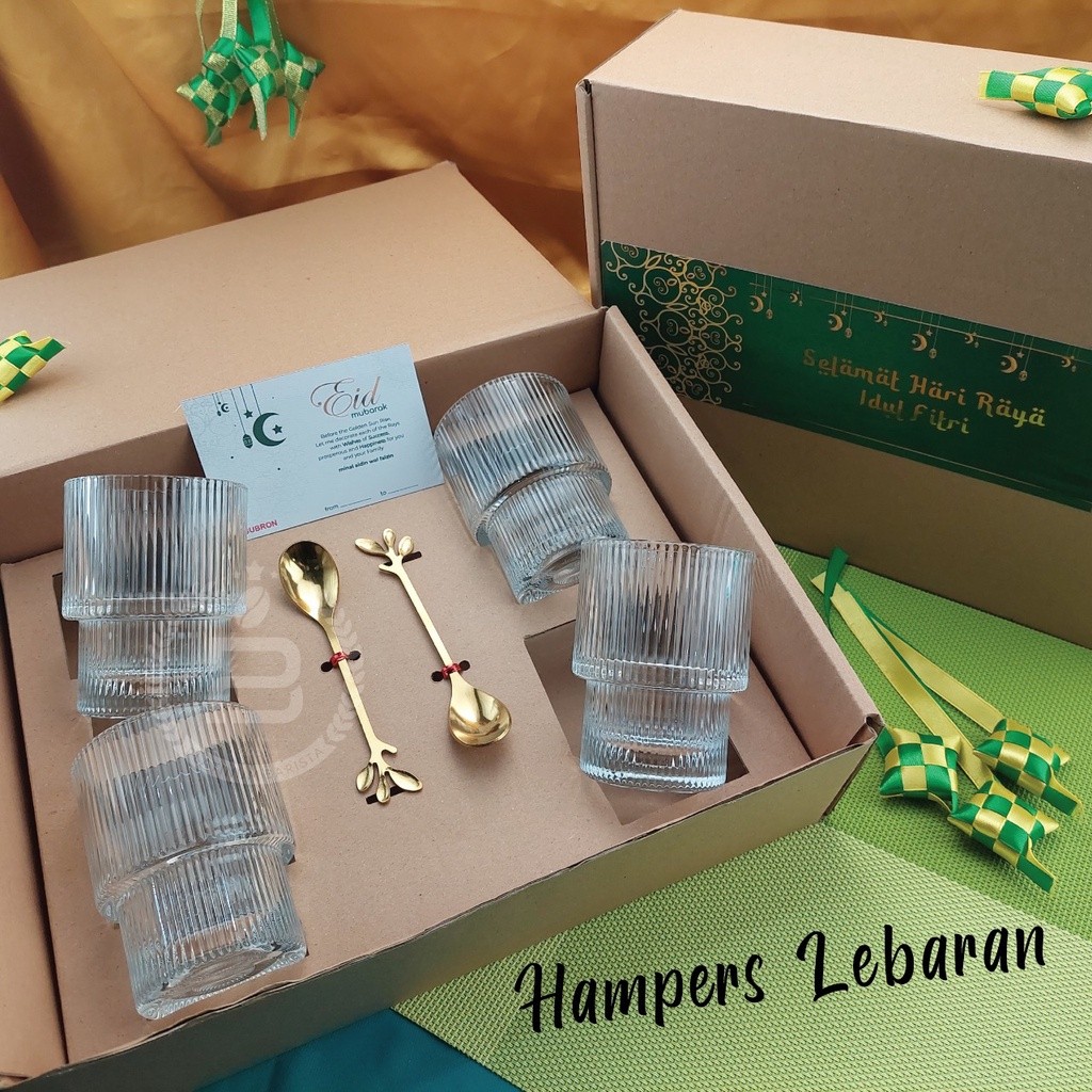 Idul Fitri Hampers Gift Box Lebaran Ramadan Parcel Glass Aestehtic Gelas Kaca Cantik Elegant Lucu