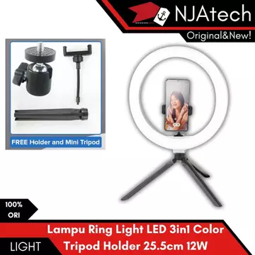 Taffstudio Lampu Ring Light LED 3in1 Color Dengan Tripod Holder 25.5cm 12W Ringlight QX 260