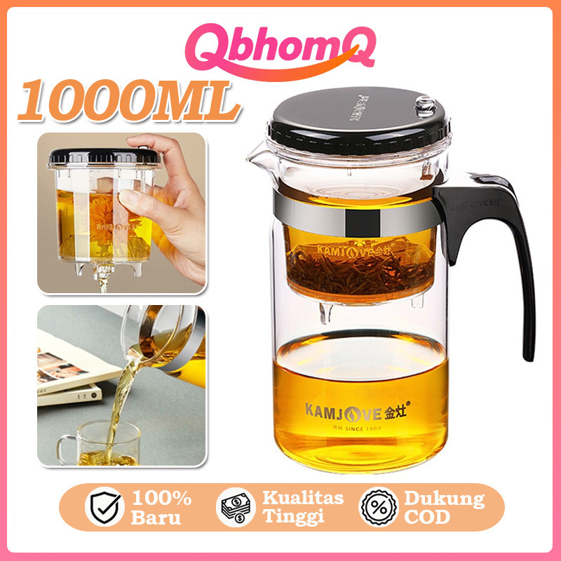 Jual QbhomQ Tea Infuser Pot 1000ML Push Button Tea Infuser Coffee Maker ...