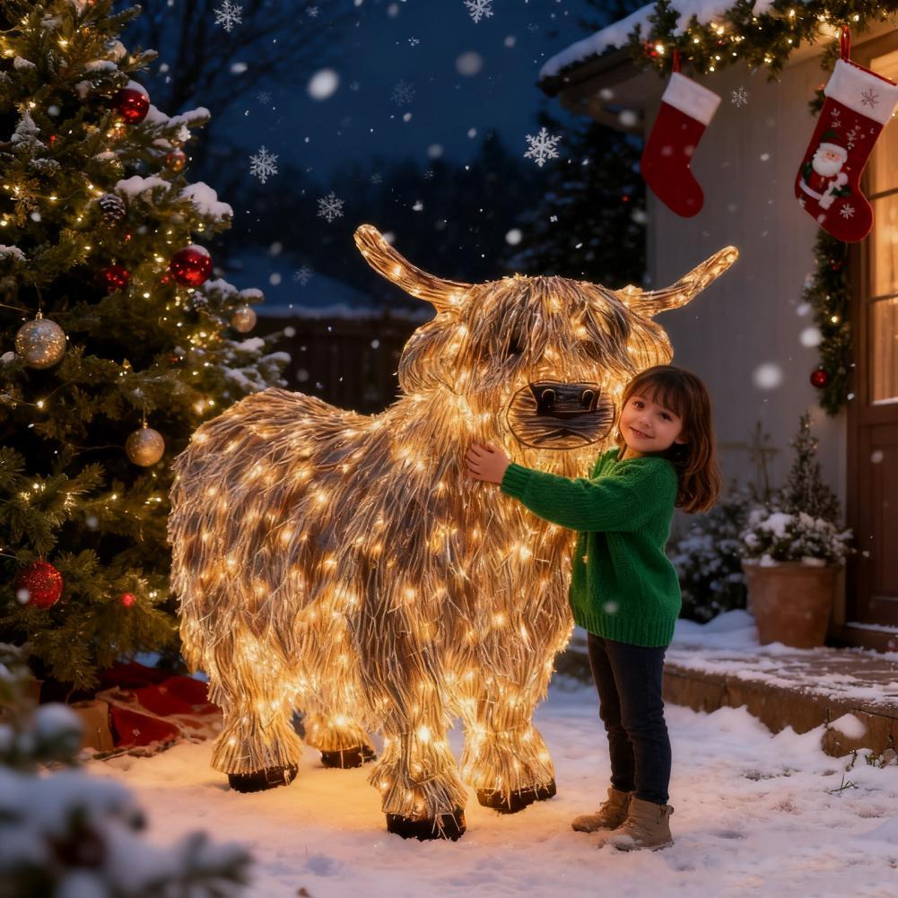 Jual LED Light-up Highland Cow Ornament Glowing Highland Cattle Statue ...