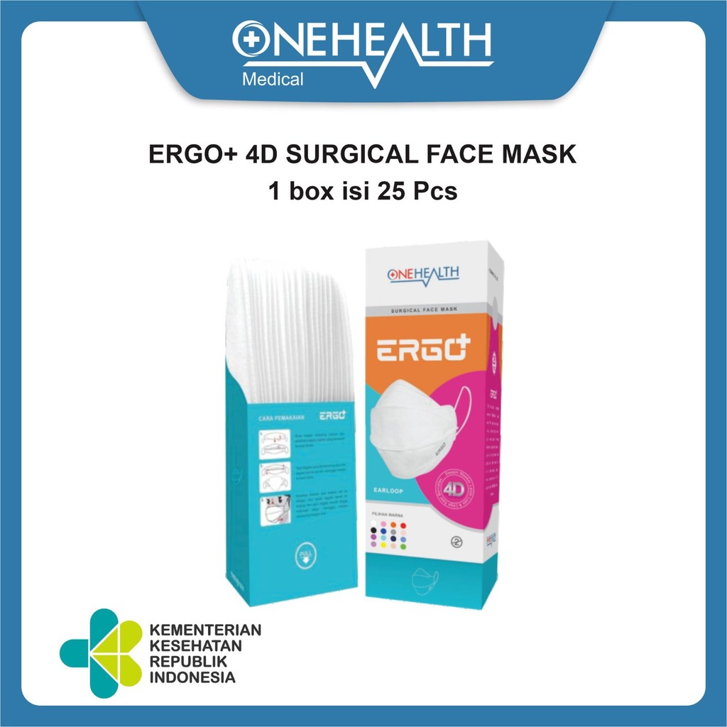 Jual Onehealth Masker Ergo+ 3-Ply 4d Dewasa Melindungi Mulut Hidung ...