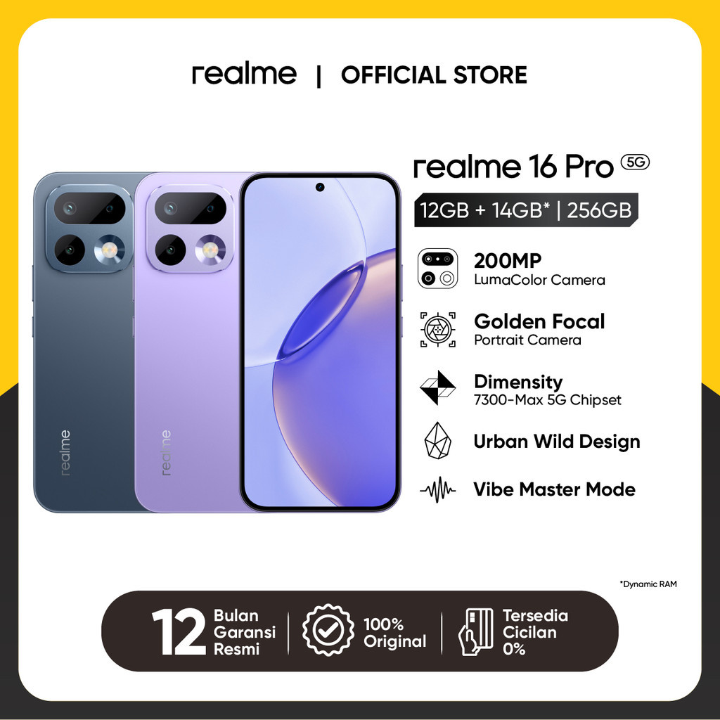 realme 16 Pro 5G 12GB+14GB*|256GB - 200MP LumaColor Camera Dimensity 7300-Max 7000mAh 80W