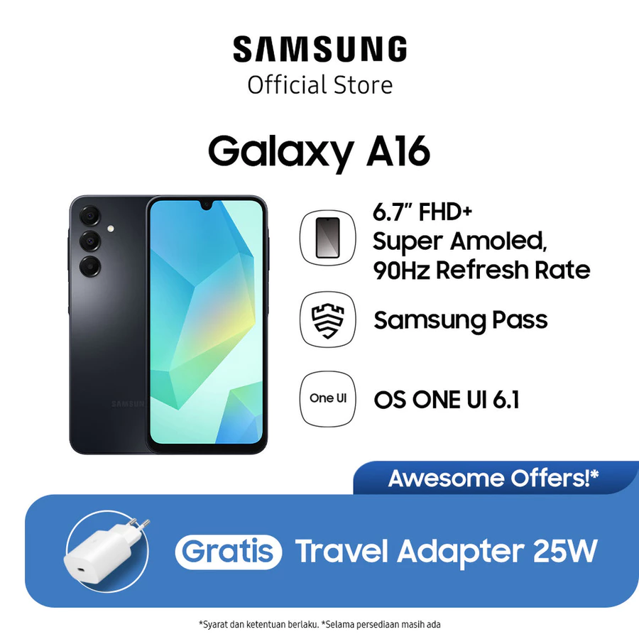 Tampilan depan Samsung Galaxy A16 8/128GB Black yang elegan