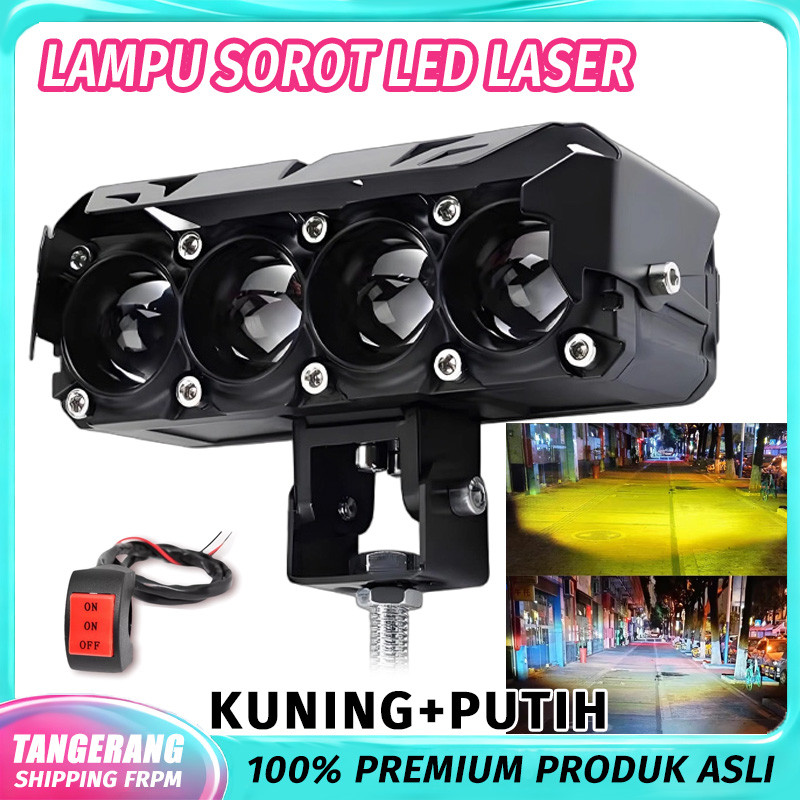 Lampu Tembak Motor Mobil LED Laser Q9 4 Mata 150 Watt 2 Warna HI LOW Lampu Sorot Terang SQL Lensa Cahaya Jauh Tidak Silau Cocok Malam Hari Touring dan Medan Gelap