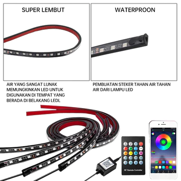 Lampu Kolong Mobil LED RGB Kontrol APP IP67 Tahan Air Musik Sync DIY Warna 12V Mobil Truk SUV
