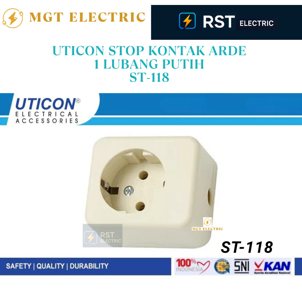 Jual UTICON STOP KONTAK ARDE 1 LUBANG PUTIH ST-118 ST118 2P LOBANG ...
