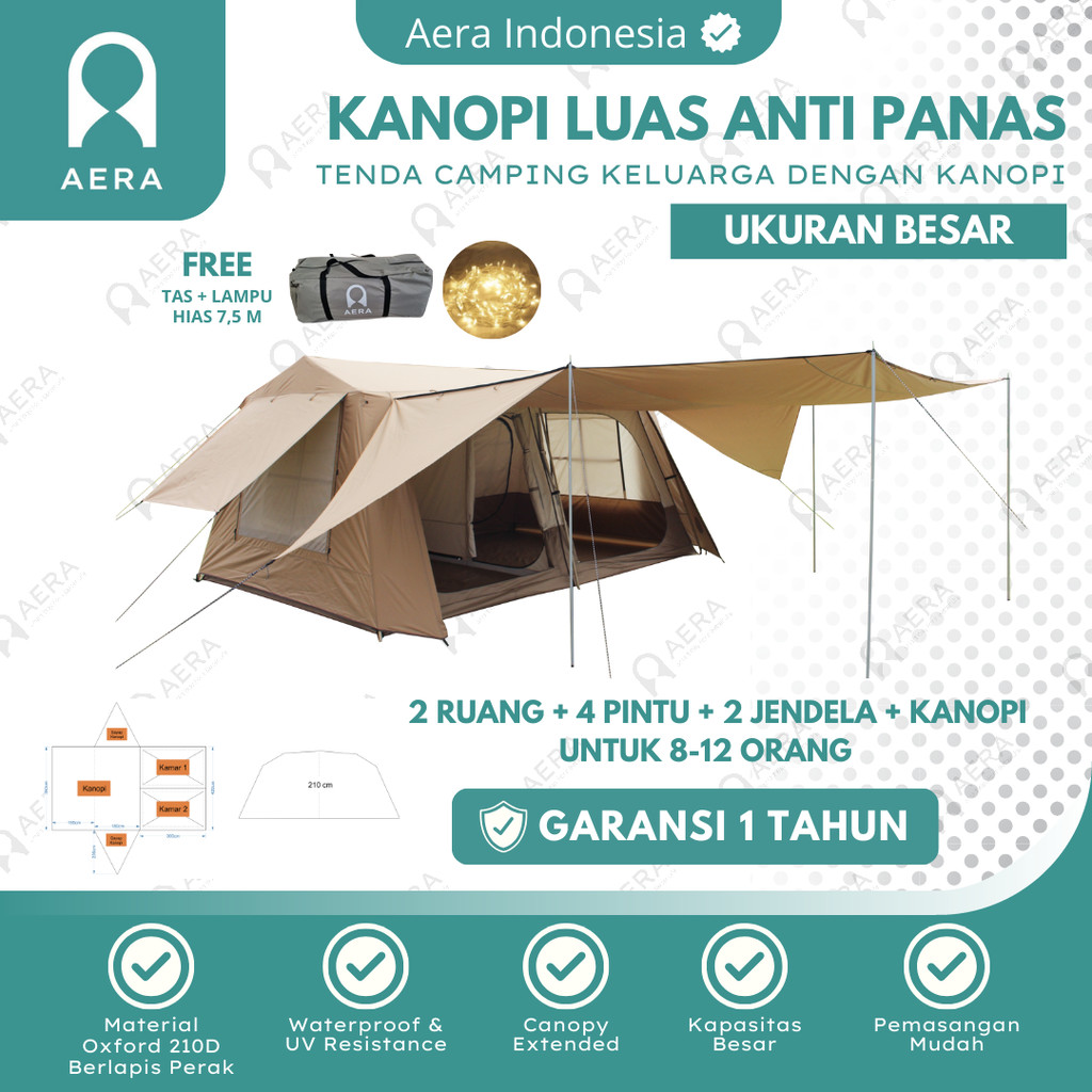 Tenda Camping Kanopi 8 - 12 Orang Double Layer Waterproof | Tenda Camping Keluarga Besar | Tenda Camping 2 Ruang | Tenda Camping 10 Orang | Tenda Camping Family Outdoor Anti UV | Tenda Keluarga