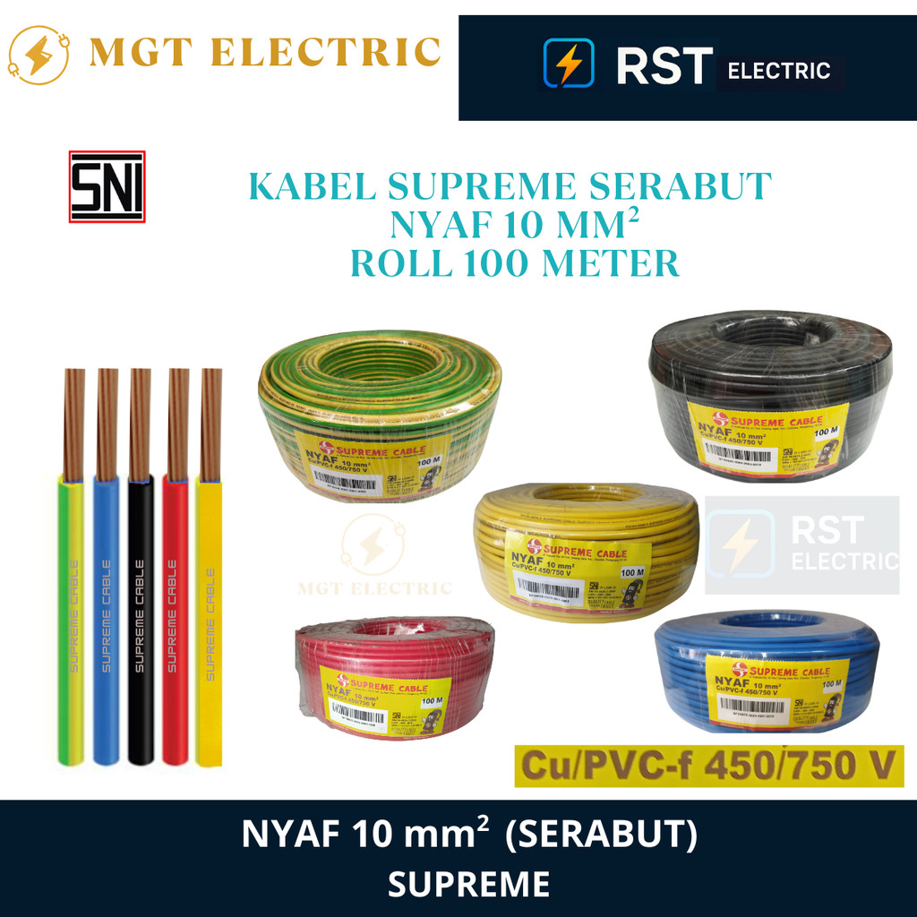 Jual SUPREME FLEKSIBEL NYAF 10mm ROL 100M / SUPREME GROUNDING NYAF 10 ...