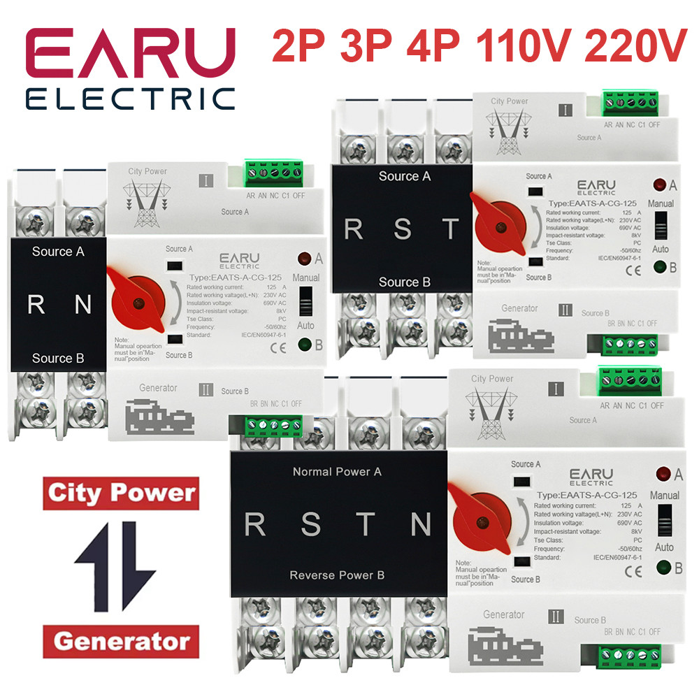 Jual 2/3/4P 125A 110V/220V Mini ATS Automatic Transfer Switch ...