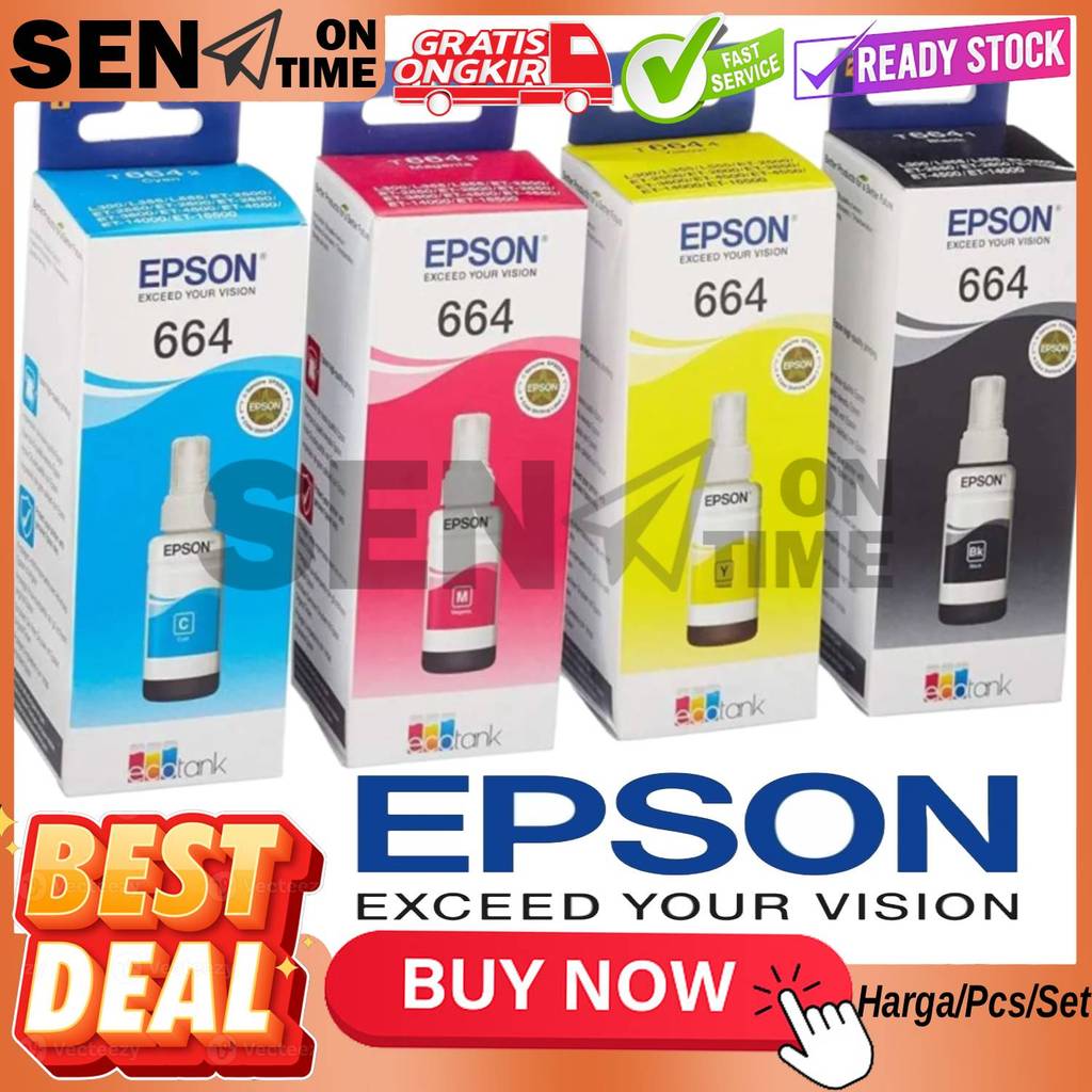 Jual Epson 664 Tinta Printer Refil Ink Cetak Dokumen Foto Tajam Jelas ...