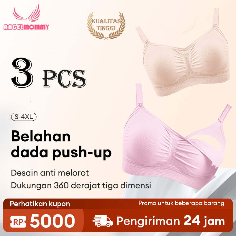 ANGEL MOMMY 3PCS Bra Menyusui Maternity bra Ibu Hamil Tanpa Kawat Jumbo Seamless