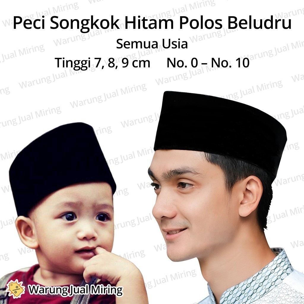 PECI Semua Umur - Dewasa Remaja Anak - Songkok Hitam Polos Standar Nasional Beludru Laki Pria Tanggung Muslim Santri Sholat Topi Kopiah Jumatan Lurah Formal Upacara Murah Tinggi 8 9 cm 8cm 9cm Ukuran 50 51 52 53 54 55 56 57 58 59 Sarung Baju Koko qq