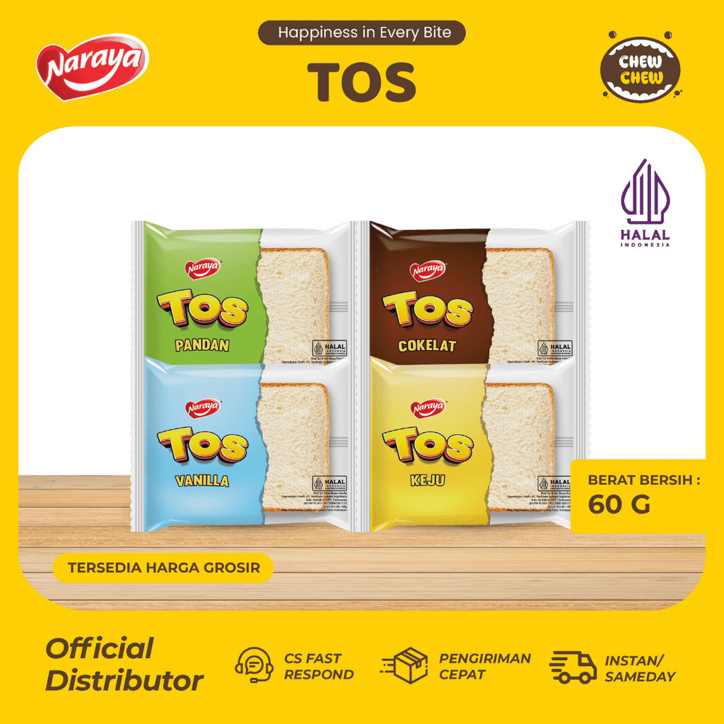 Jual NARAYA TOS 60gr Roti Isi Coklat / Keju / Vanilla / Pandan Cocok ...