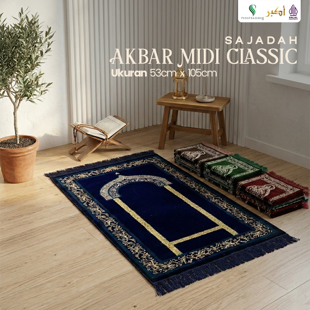Sajadah Medium & Terbaru | Akbar Midi Classic | Uk. 53x105 | Terlengkap | Souvenir Haji | Gift | Lembut | Tebal | Murah Turki Muslim Motif Hitam Bulu
