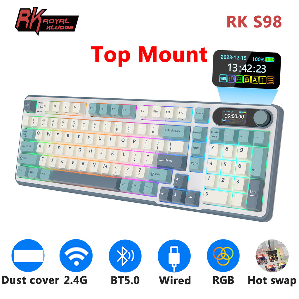 Jual RK ROYAL KLUDGE S98 Meanical Keyboard Top Mount TFT Screen 98 Keys ...